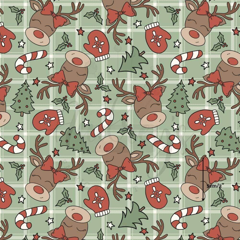 Reindeer on Plaid | Digital-Print Cotton Lycra 240gsm | 150cm wide