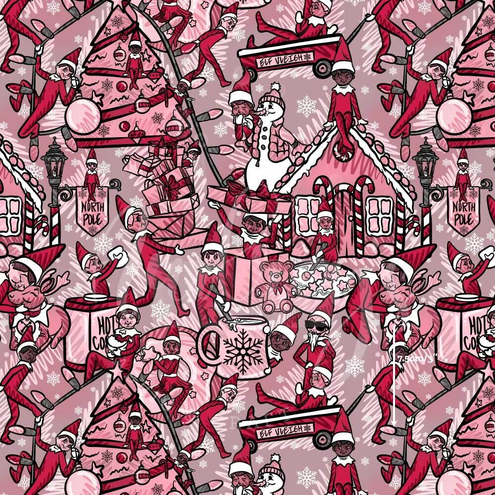 Elf on the Shelf, Red | Digital-Print Cotton Lycra 240gsm | 150cm wide