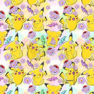 Floral Pikachu | Digital-Print Cotton Lycra 240gsm | 150cm wide - 1.3m Piece