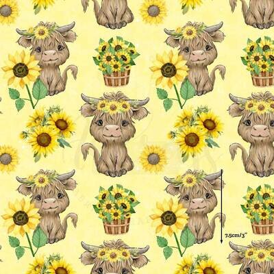 Highland Cow, Sunflower | Digital-Print Cotton Lycra 230gsm | 150cm wide