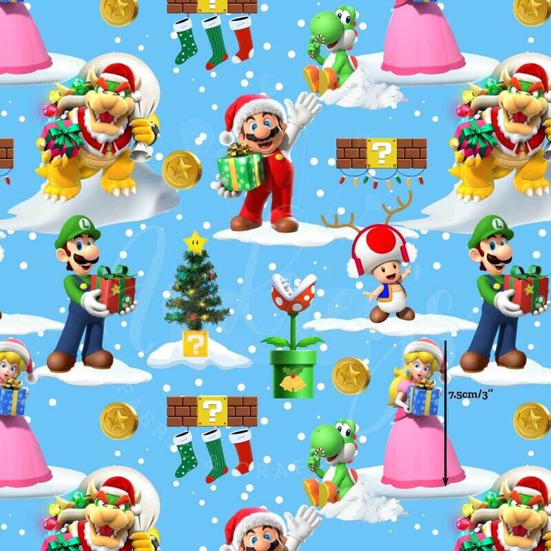 Mario&#39;s Xmas | Digital-Print Cotton Lycra 240gsm | 150cm wide - 1m Piece