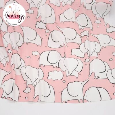 Elephants | Cotton Interlock Jersey Fabric | 185cm Wide