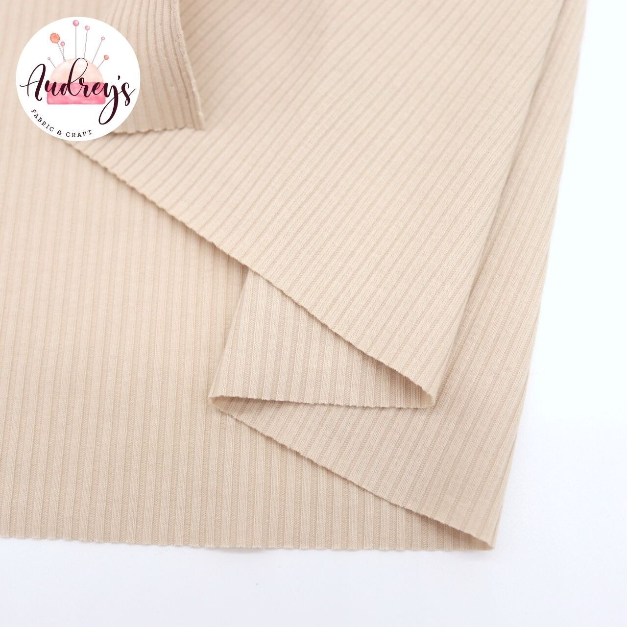 Light Tan | Ribbed Cotton Jersey Knit Fabric | 160cm Wide