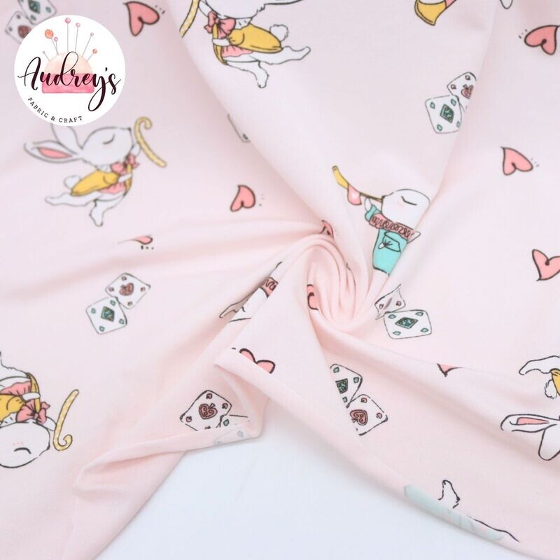 Wonderland, White Rabbit | Modal Rayon Spandex Fabric | 165cm Wide