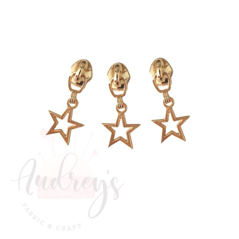 Star, Gold | Zipper Sliders | Fits #5 Nylon Zippers