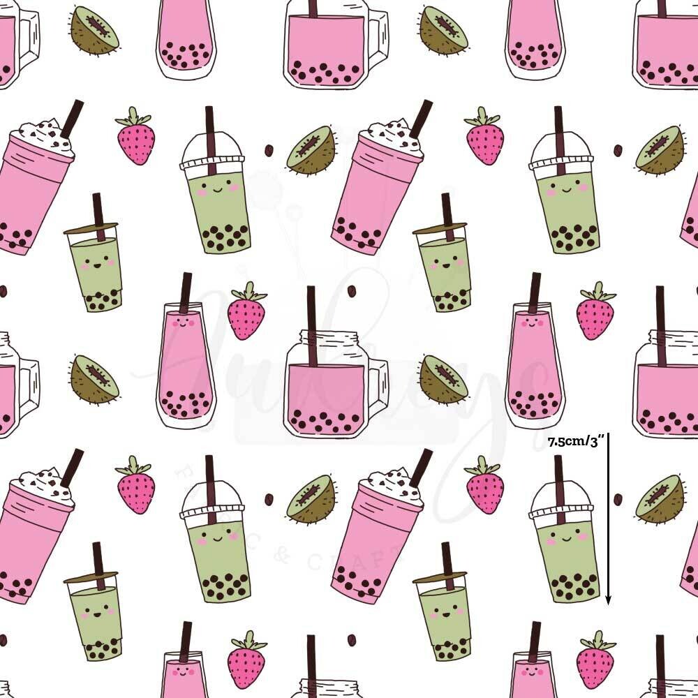 Boba Bubble Tea, White | PUL Waterproof Fabric | 150cm wide