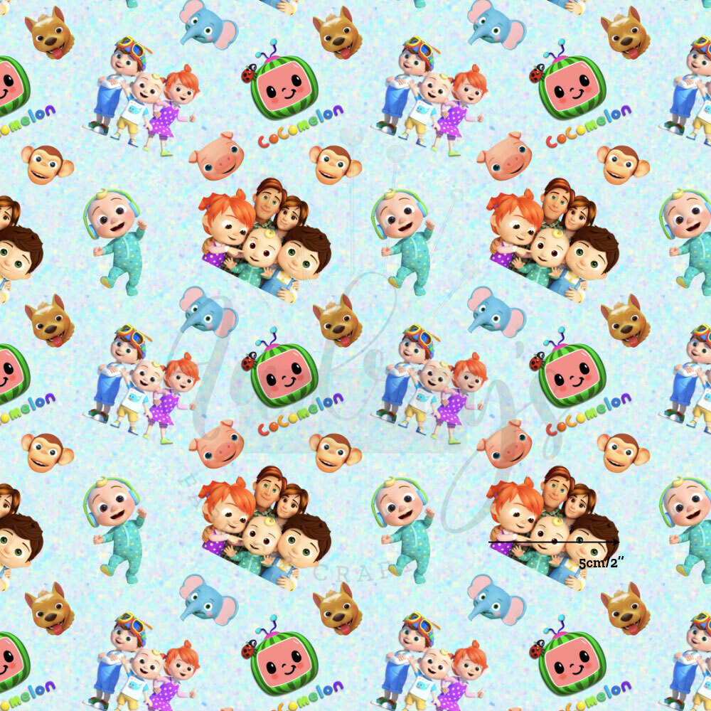 Cocomelon Toss Blue | Digital-Print Cotton Lycra 240gsm | 150cm wide