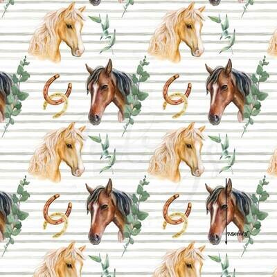 Watercolour Horses on Stripes | Digital-Print Cotton Woven | 145cm wide
