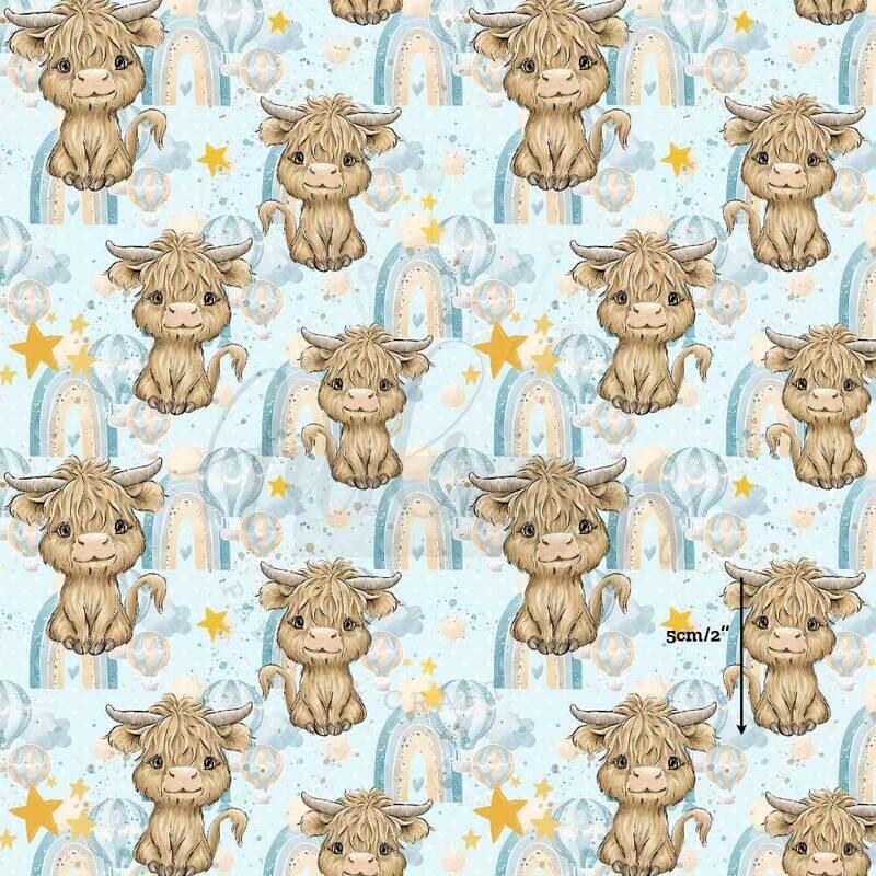 Highland Cow, Hot Air Balloon | Digital Print Quilting Cotton Woven | 145cm wide