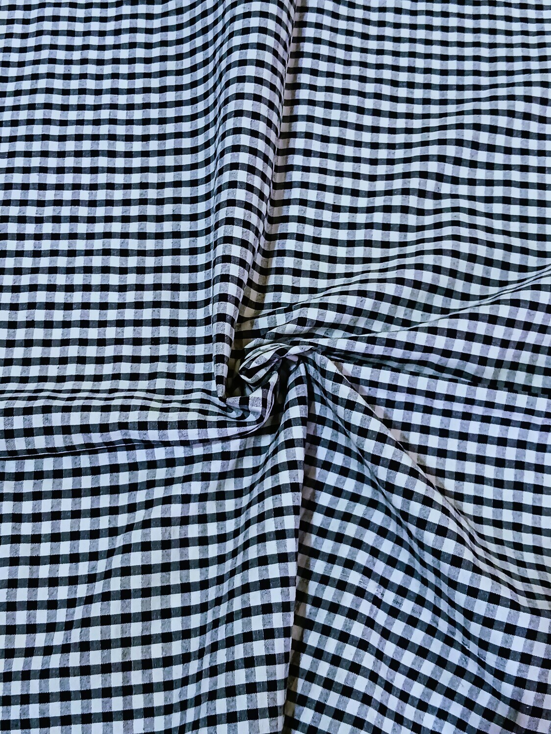 Gingham Navy | Yarn Dyed Crinkle Stretch Cotton Woven | 130cm wide