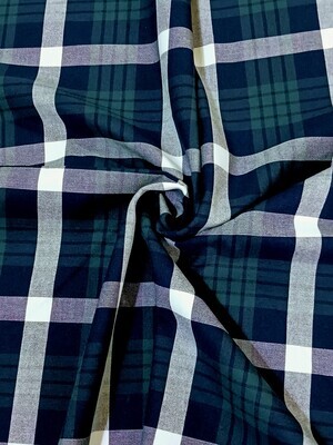 Deep Navy Tartan | Cotton Linen Blend | 146cm wide
