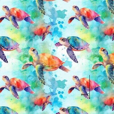 Watercolour Turtles | Digital-Print Cotton Woven | 145cm wide