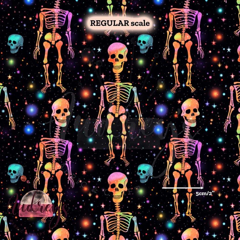 Neon Skeletons | Digital Print Custom Quilting Cotton Woven | 145cm wide