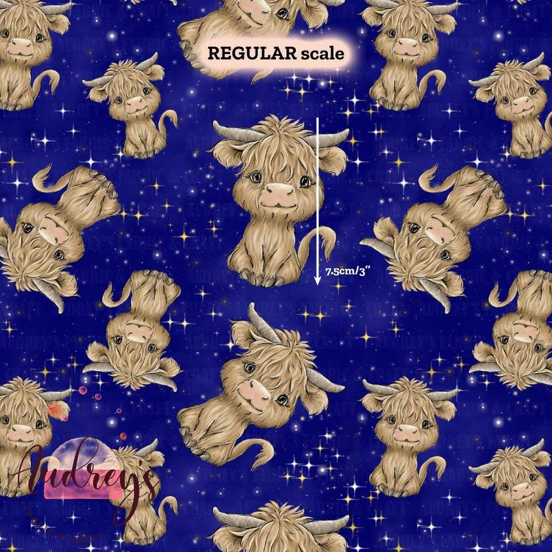 Highland Cow, Navy 2.0 | Digital Print Custom Quilting Cotton Woven | 145cm wide