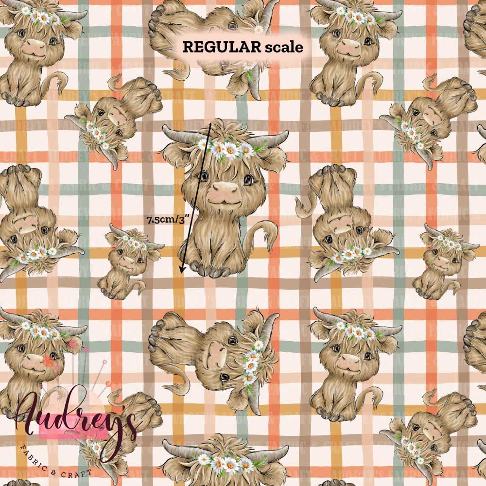 Highland Cow, Boho Plaid | Digital Print Custom Quilting Cotton Woven | 145cm wide