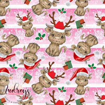 Highland Cow Xmas, Pink Stripes | PRE-ORDER | Choose Your Own Base