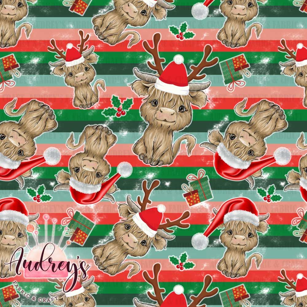 Highland Cow, Christmas Stripes | PRE-ORDER | Choose Your Own Base