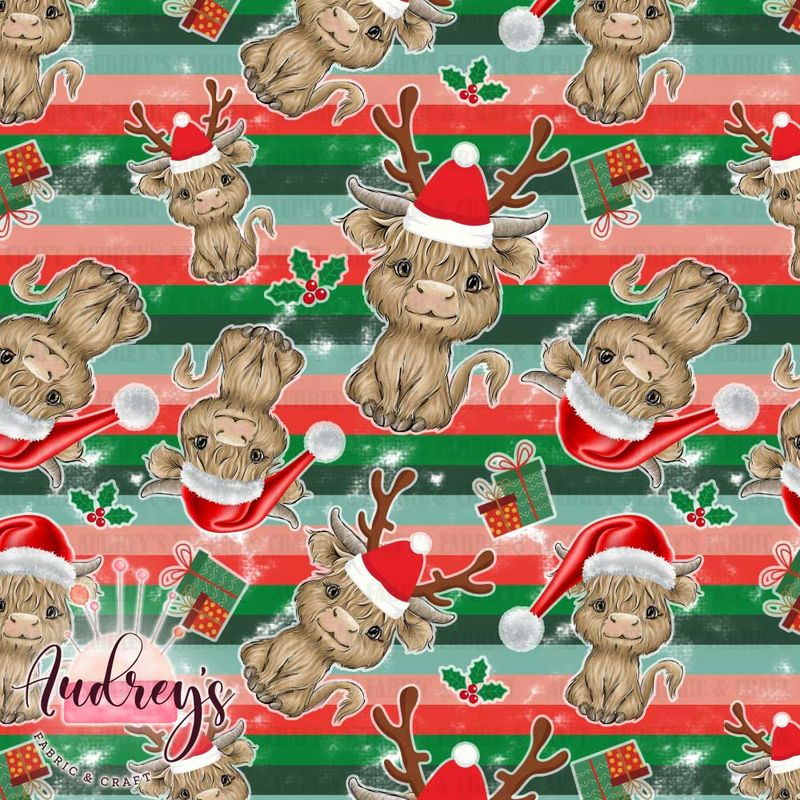 Highland Cow, Christmas Stripes | PRE-ORDER | Choose Your Own Base
