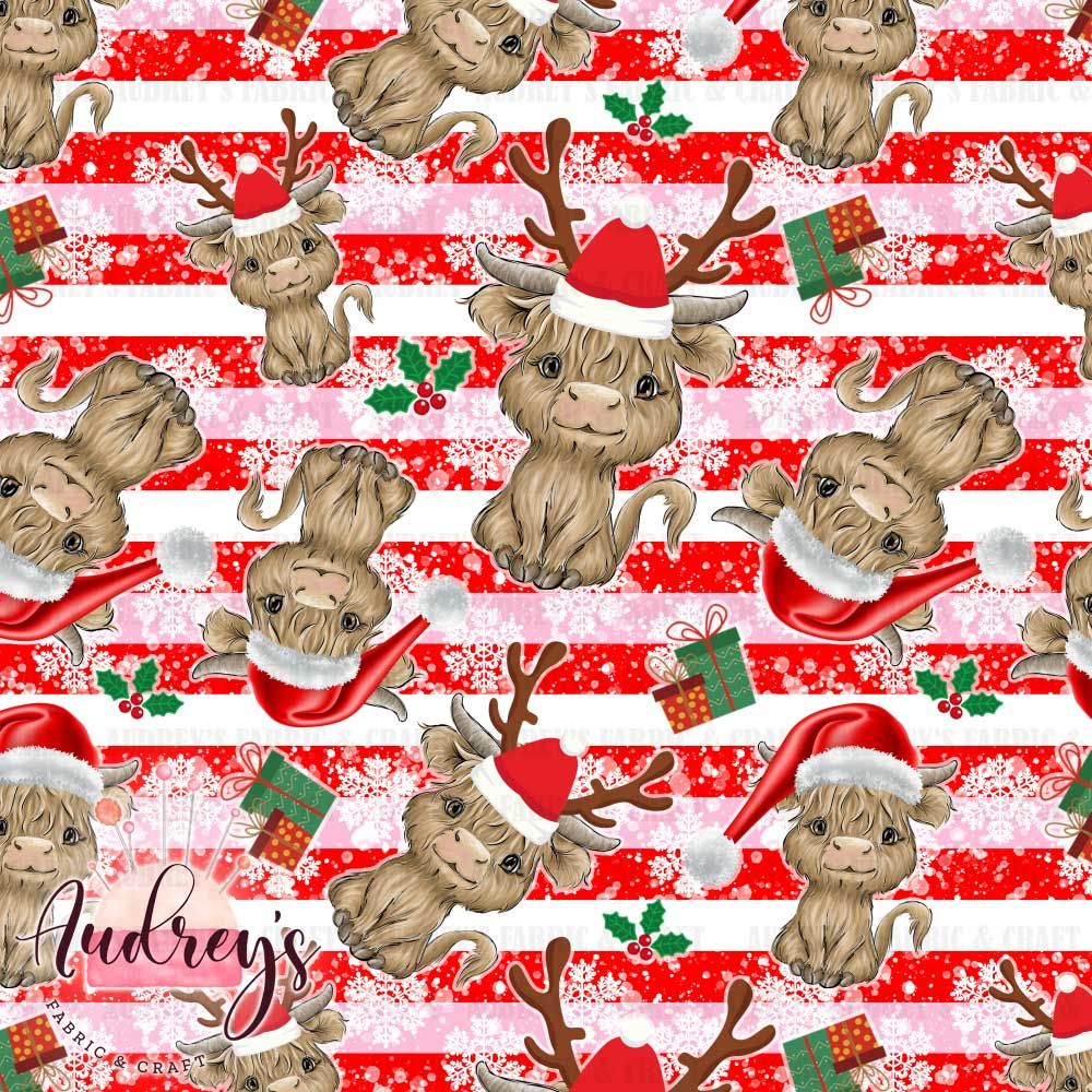 Highland Cow Xmas, Red Stripes | PRE-ORDER | Choose Your Own Base