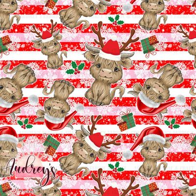 Highland Cow Xmas, Red Stripes | PRE-ORDER | Choose Your Own Base