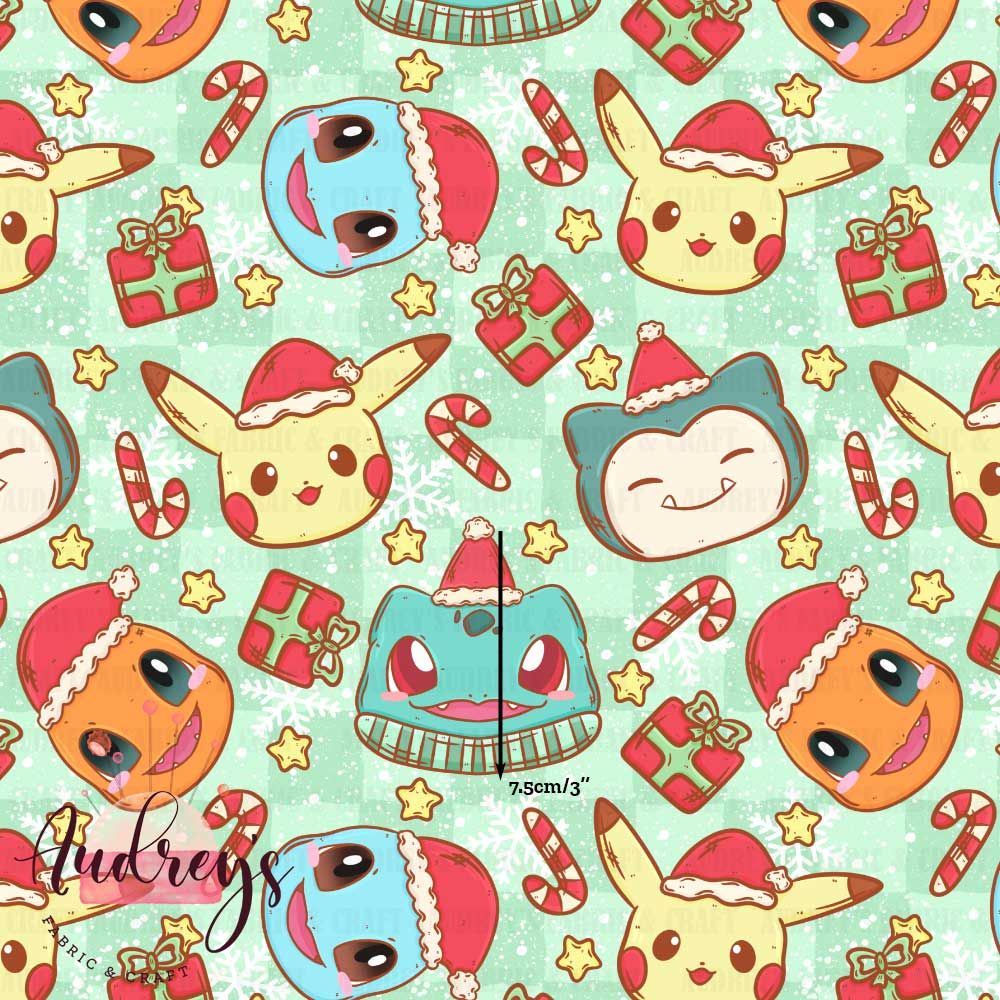 Pokemon, Xmas Kawaii | Digital Print Custom Cotton Woven | 145cm wide