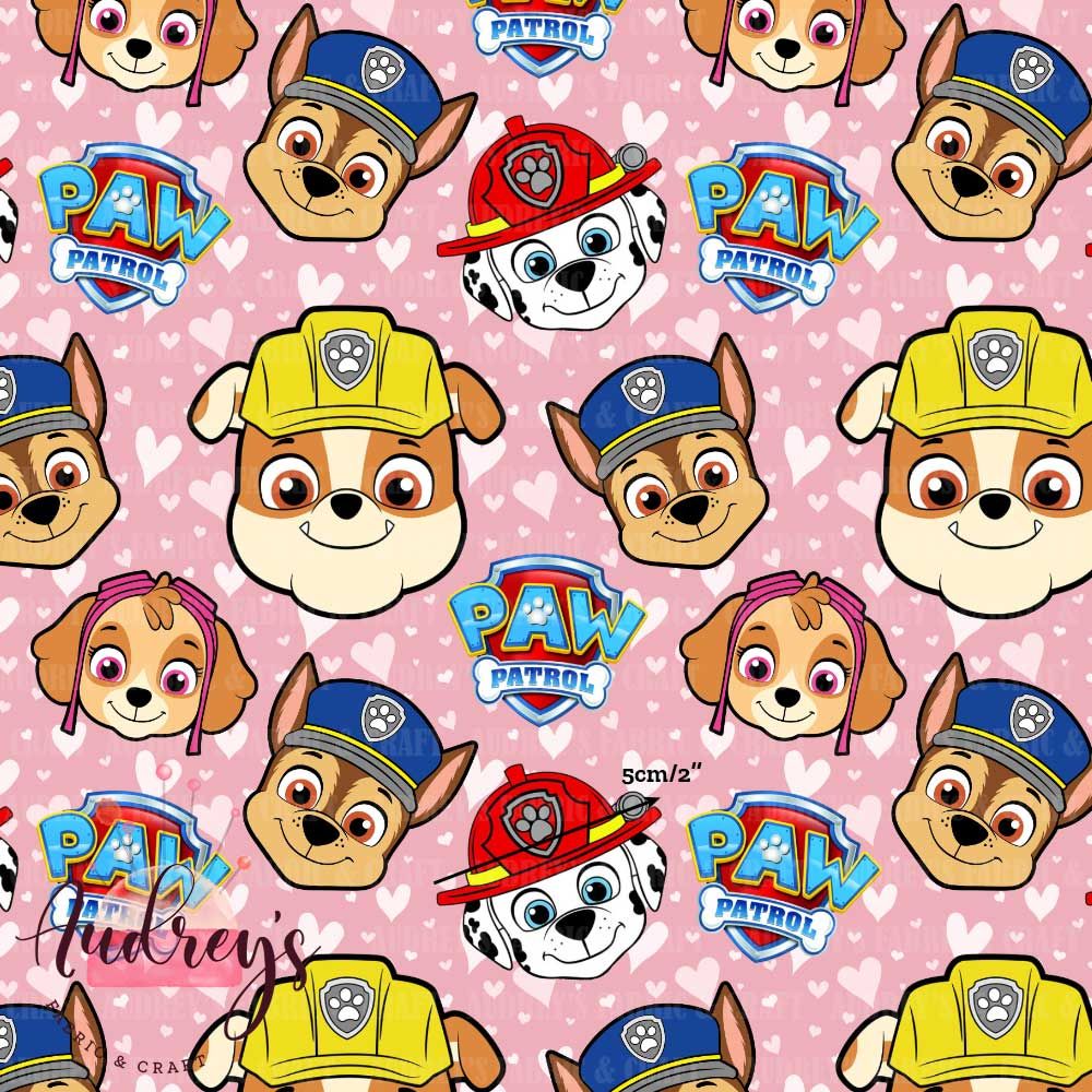 Paw Patrol, Pink Toss | Digital Print Custom Cotton Woven | 145cm wide