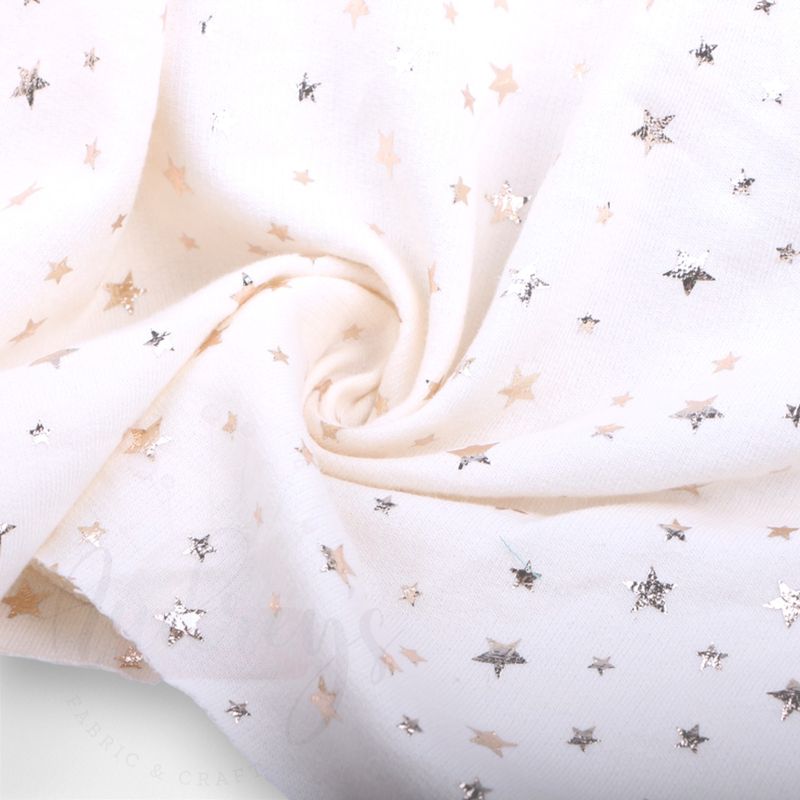 Metallic Stars | Polycotton French Terry Fabric | 158cm Wide
