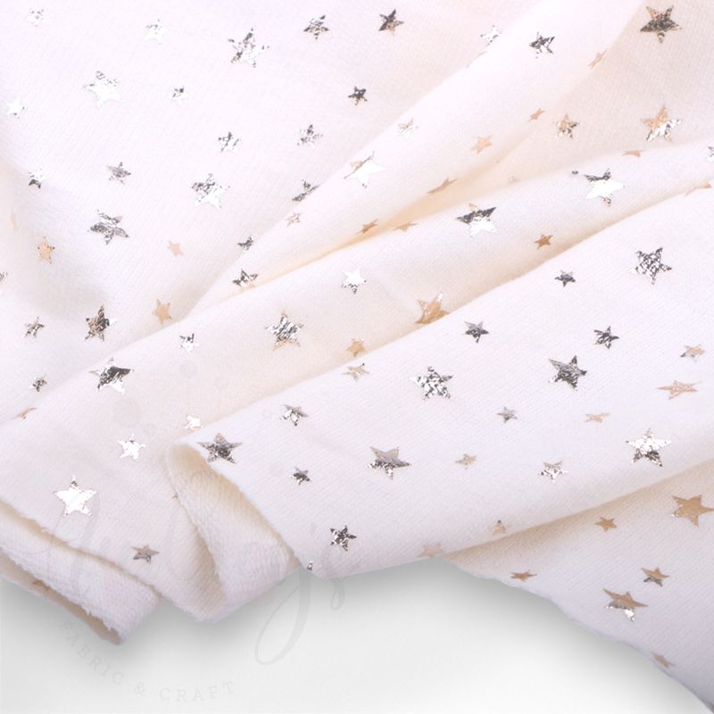 Metallic Stars | Polycotton French Terry Fabric | 158cm Wide