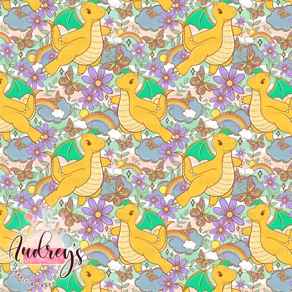 Dragonite, Floral Pastel Waves | PRE-ORDER | Choose Your Own Base