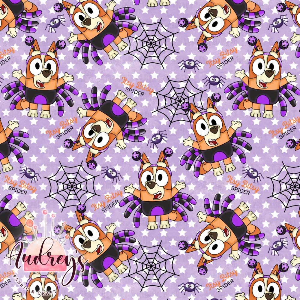 Bingo, Itsy Bitsy Spider Purple | Digital Print Custom Cotton Woven | 145cm wide