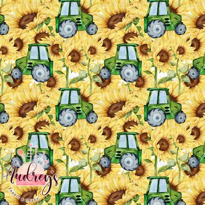 Tractors &amp; Sunflowers | Digital-Print Custom Cotton Woven | 145cm wide