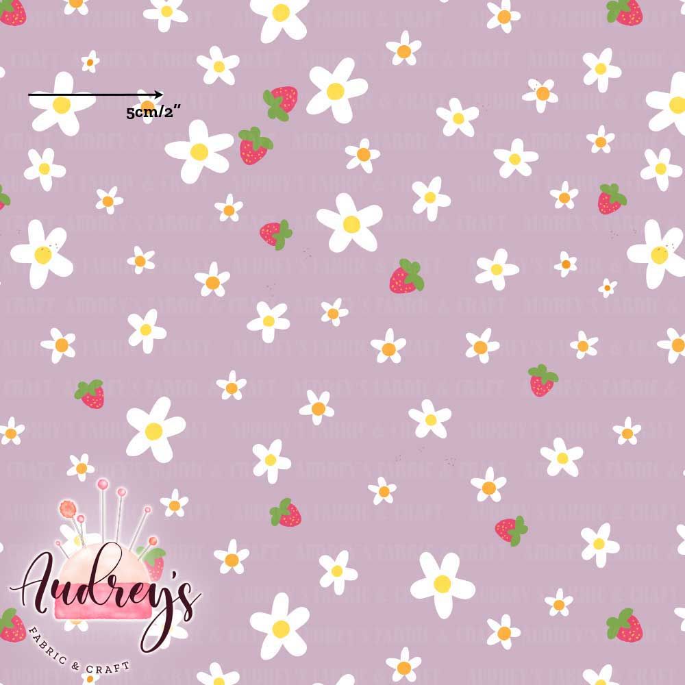 Strawberry Fields on Lilac | Digital-Print Cotton Woven | 145cm wide
