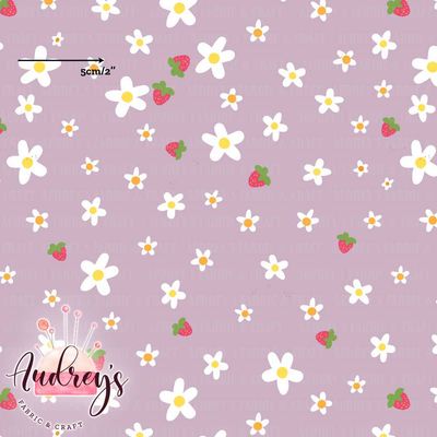 Strawberry Fields on Lilac | Digital-Print Cotton Woven | 145cm wide