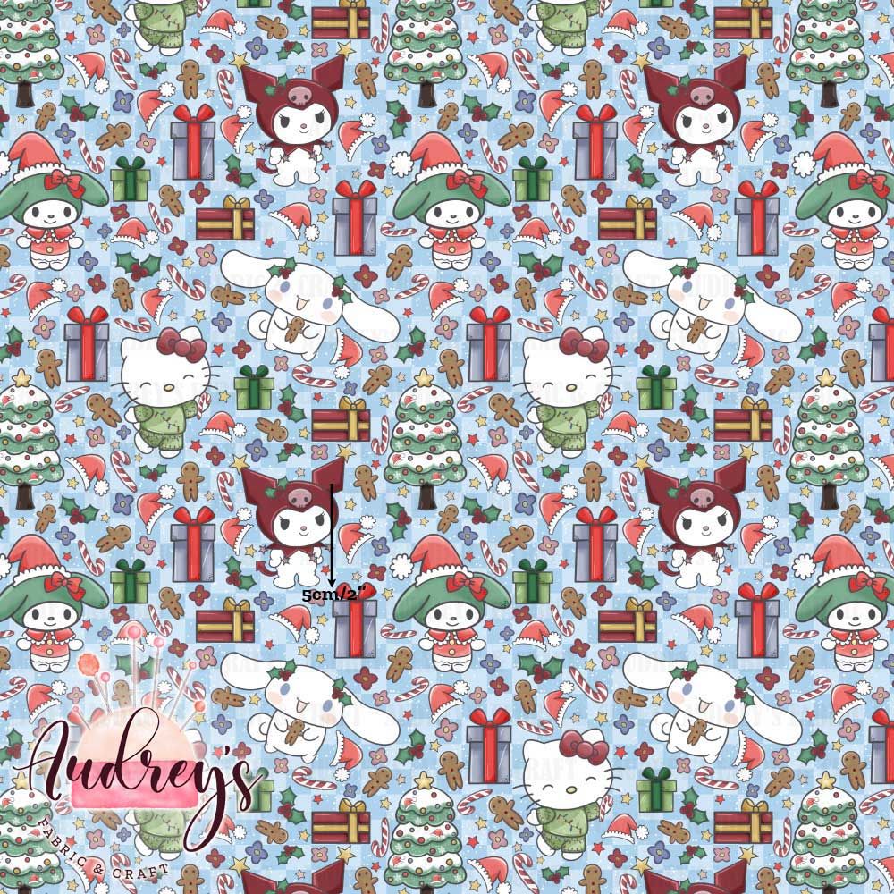 Xmas Sanrio, Blue | Digital-Print Custom Cotton Woven | 145cm wide