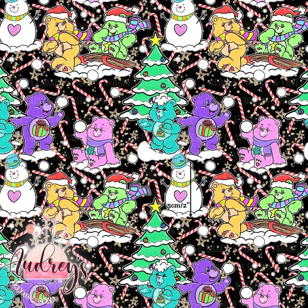 Xmas Carebears, Candy Canes | Digital-Print Custom Cotton Woven | 145cm wide