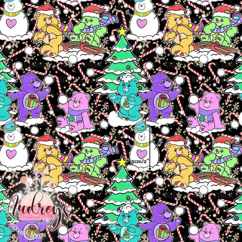 Xmas Carebears, Candy Canes | Digital-Print Custom Cotton Woven | 145cm wide