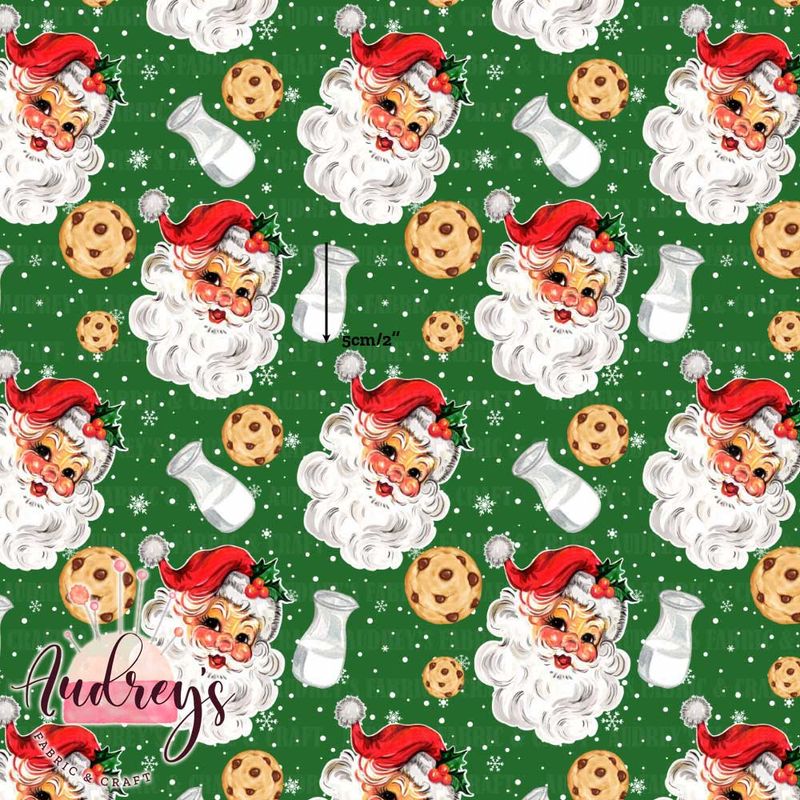 Vintage Santa, Milk &amp; Cookies | Digital-Print Custom Cotton Woven | 145cm wide