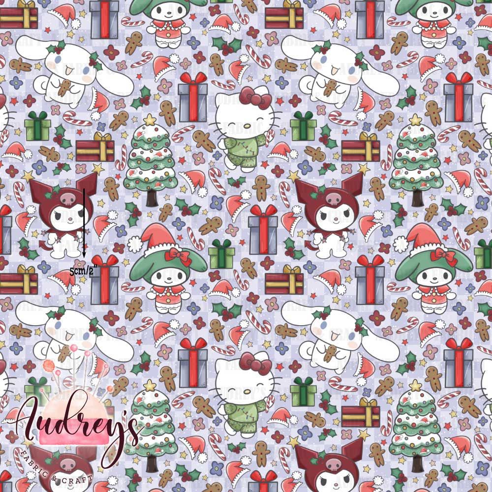 Xmas Sanrio, Purple  | Digital-Print Custom Cotton Woven | 145cm wide