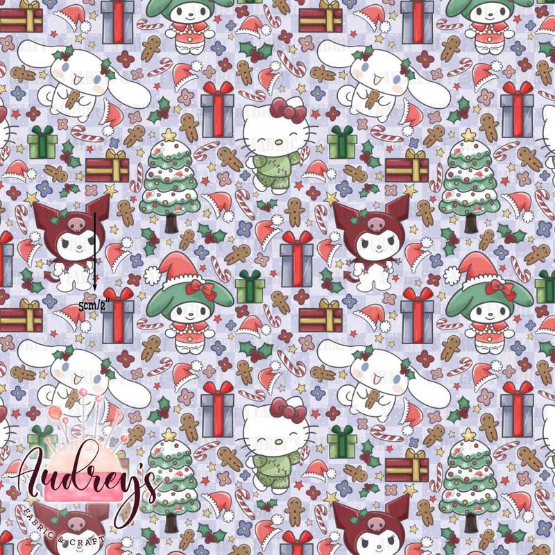 Xmas Sanrio, Purple  | Digital-Print Custom Cotton Woven | 145cm wide