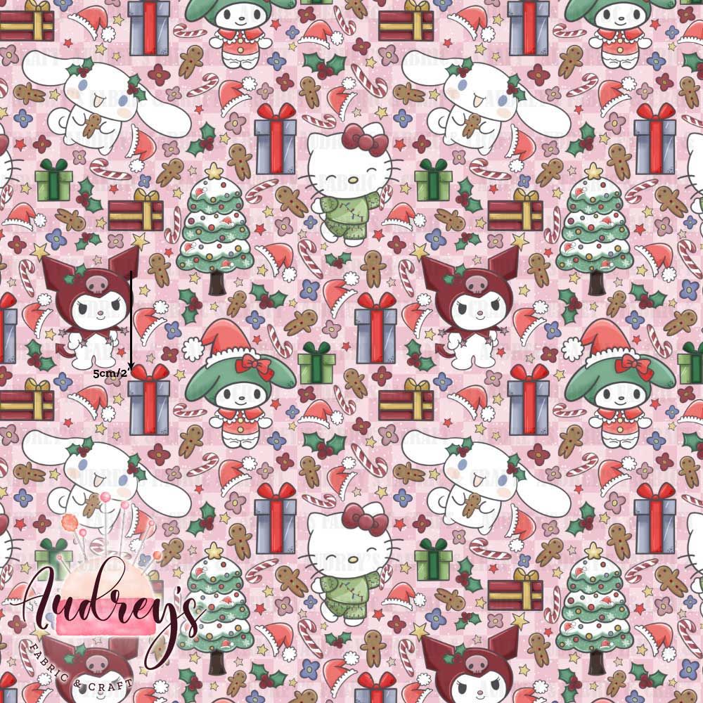 Xmas Sanrio, Pink | Digital-Print Custom Cotton Woven | 145cm wide