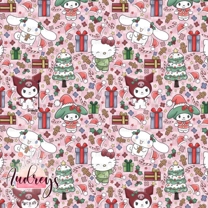 Xmas Sanrio, Pink | Digital-Print Custom Cotton Woven | 145cm wide