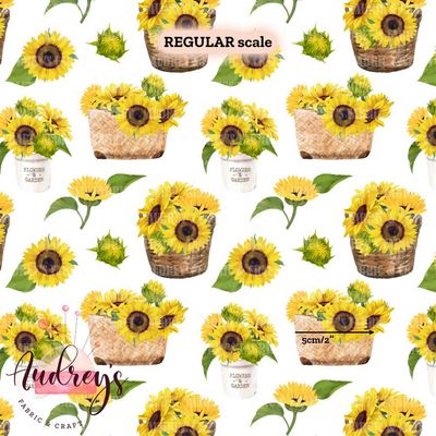 Sunflower Baskets | Digital-Print Cotton Woven | 145cm wide