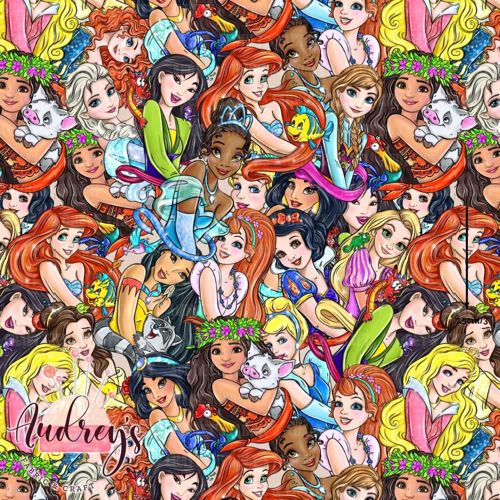 Princesses Stacked | Digital-Print Custom Cotton Woven | 145cm wide