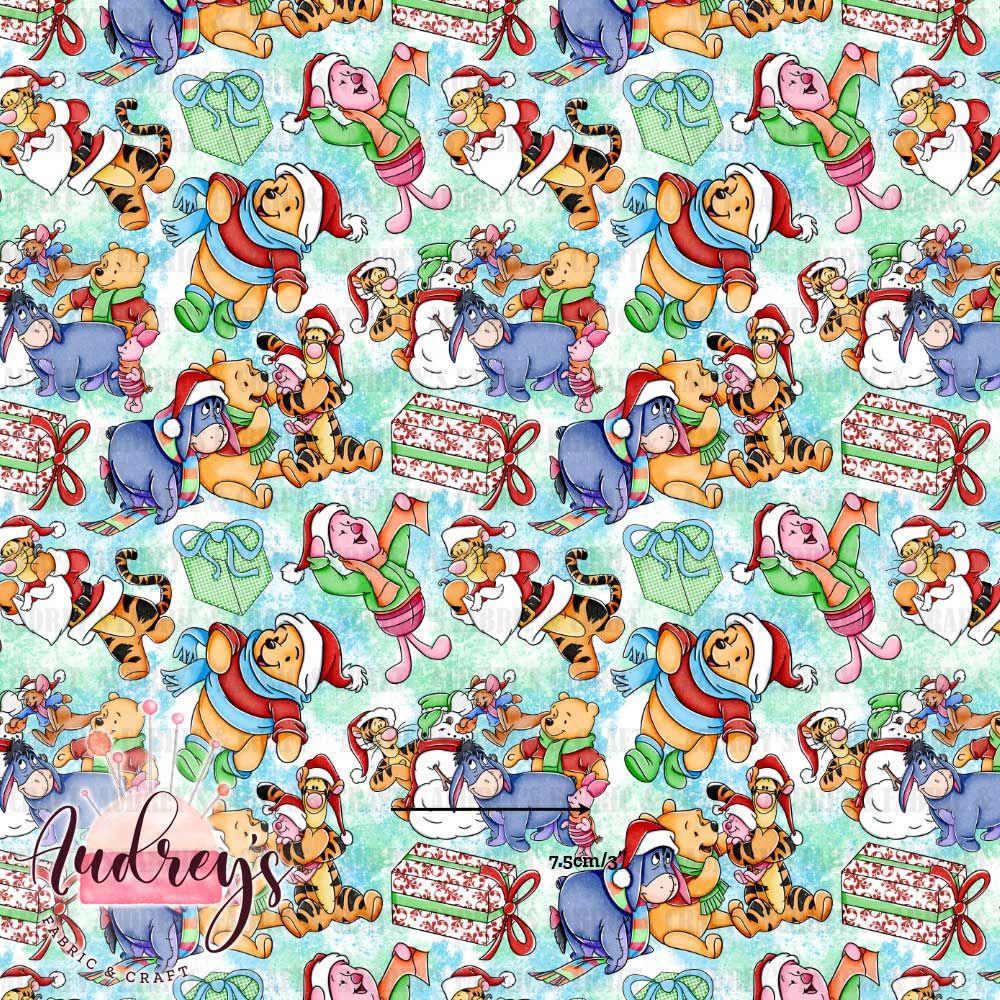 Xmas Pooh &amp; Friends | Digital-Print Custom Cotton Woven | 145cm wide