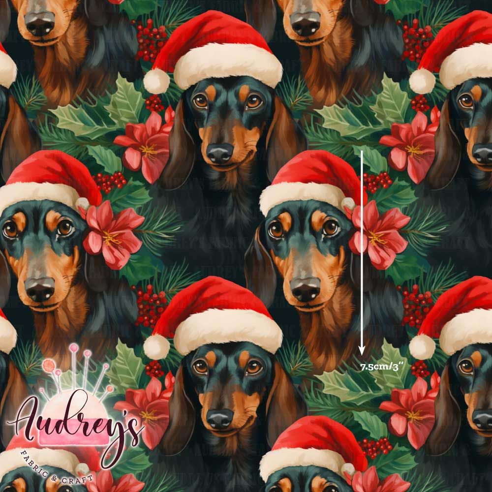 Xmas Dachshunds | Digital-Print Custom Cotton Woven | 145cm wide