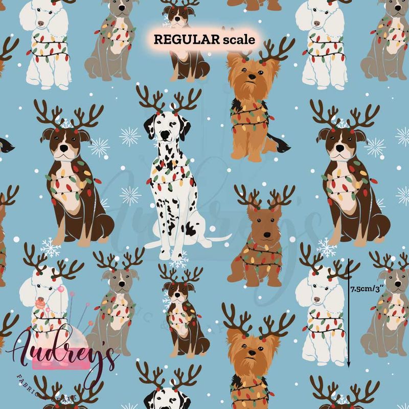 Reindeer Pups, Xmas | Digital-Print Custom Cotton Woven | 145cm wide