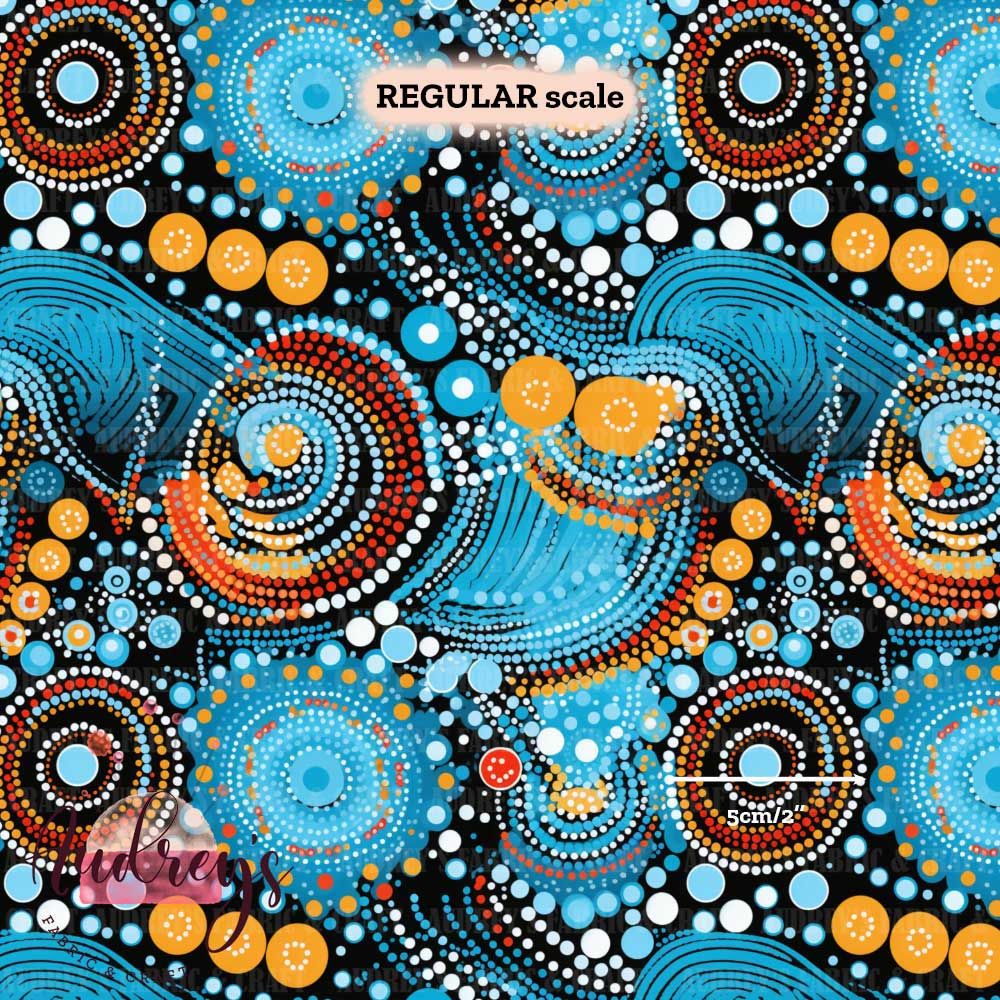 Dot Painting, Rivers | Digital-Print Custom Cotton Woven | 145cm wide