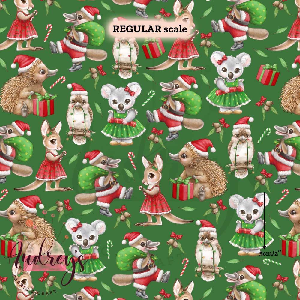 Aussie Xmas Animals, Emerald | Digital-Print Custom Cotton Woven | 145cm wide