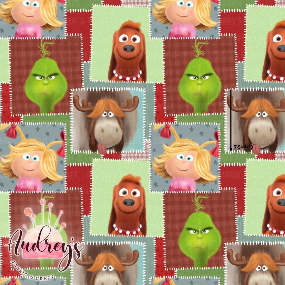 Grinch Patchwork | Digital-Print Custom Cotton Woven | 145cm wide