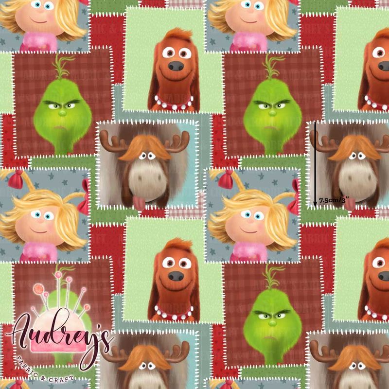 Grinch Patchwork | Digital-Print Custom Cotton Woven | 145cm wide